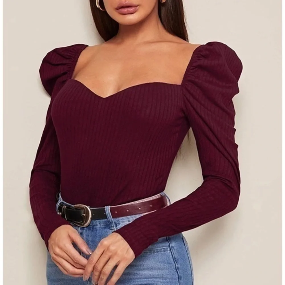 Ribbed Puff Sleeve Top